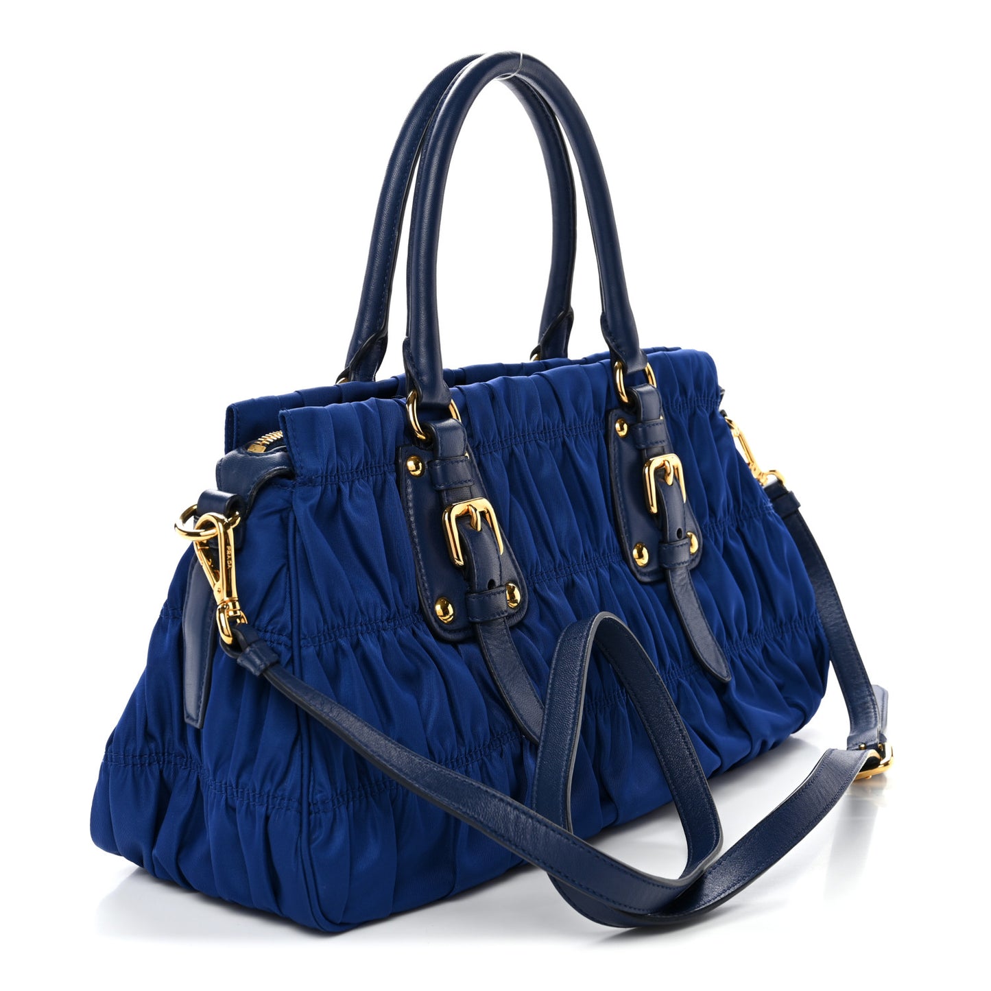 Tessuto Nylon Gaufre Shopping Satchel Bluette