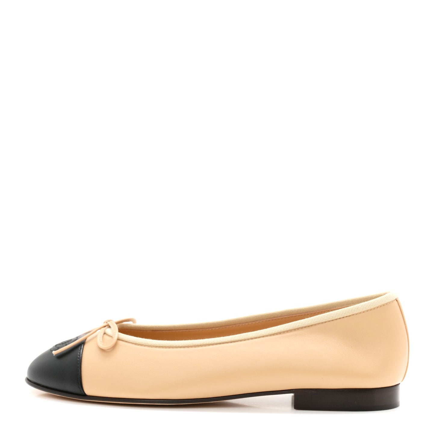 Lambskin Cap Toe CC Ballerina Flats 38 Beige Black