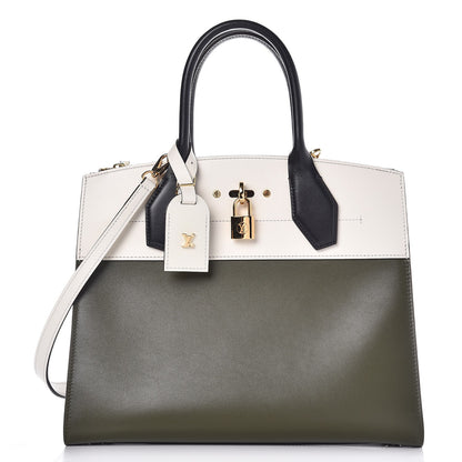 Louis Vuitton Calfskin City Steamer MM Kaki White 1 of 9