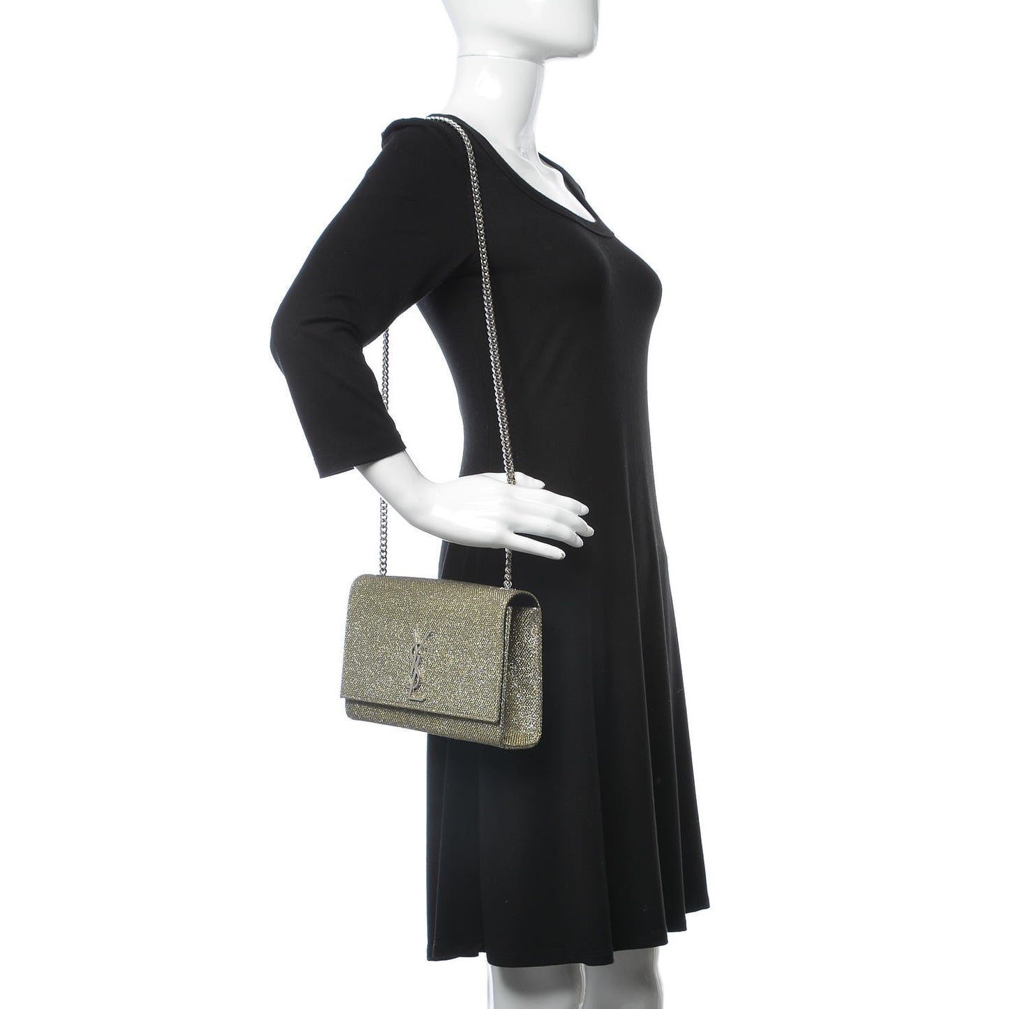 Metallic Canvas Woven Medium Classic Monogram Kate Satchel Gold