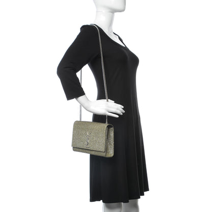 Saint Laurent Metallic Canvas Woven Medium Classic Monogram Kate Satchel Gold 2 of 7