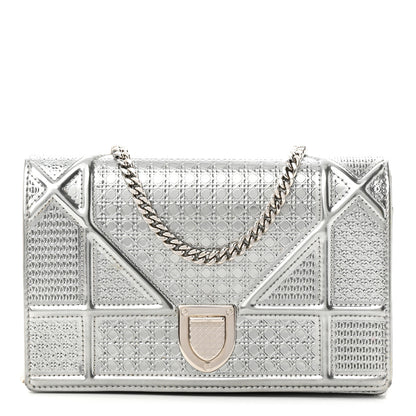 Christian Dior Metallic Patent Micro-Cannage Diorama Wallet on Chain Pouch Silver 1 of 14