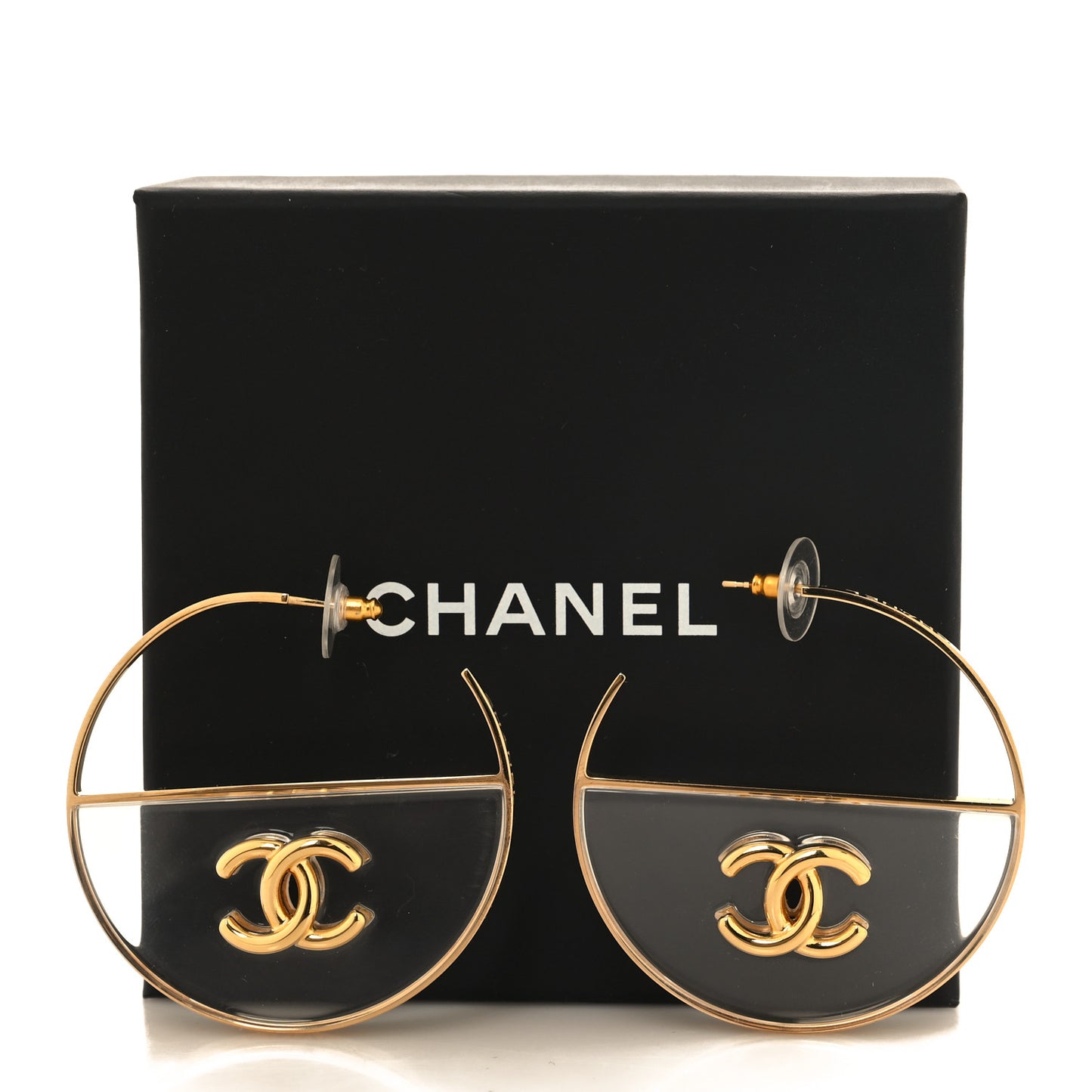 Metal Transparent Resin CC Hoop Earrings Gold