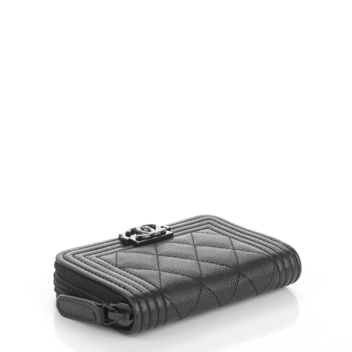 Caviar Quilted Boy Zip Around Coin Purse Wallet So Black