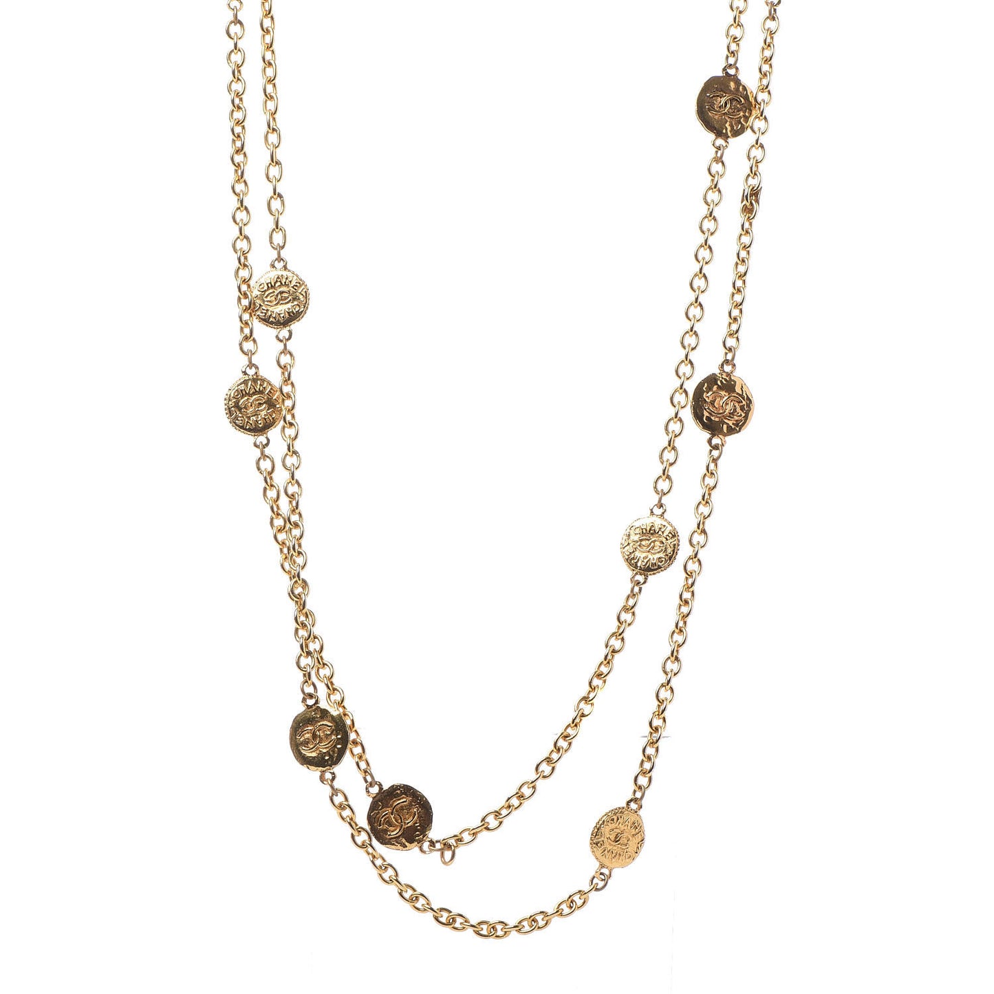 CC Medallion Long Chain Necklace Gold