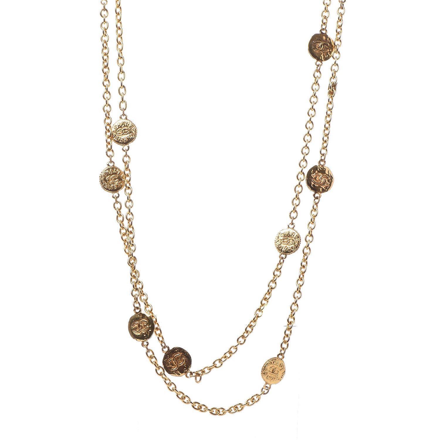 Chanel CC Medallion Long Chain Necklace Gold 1 of 6