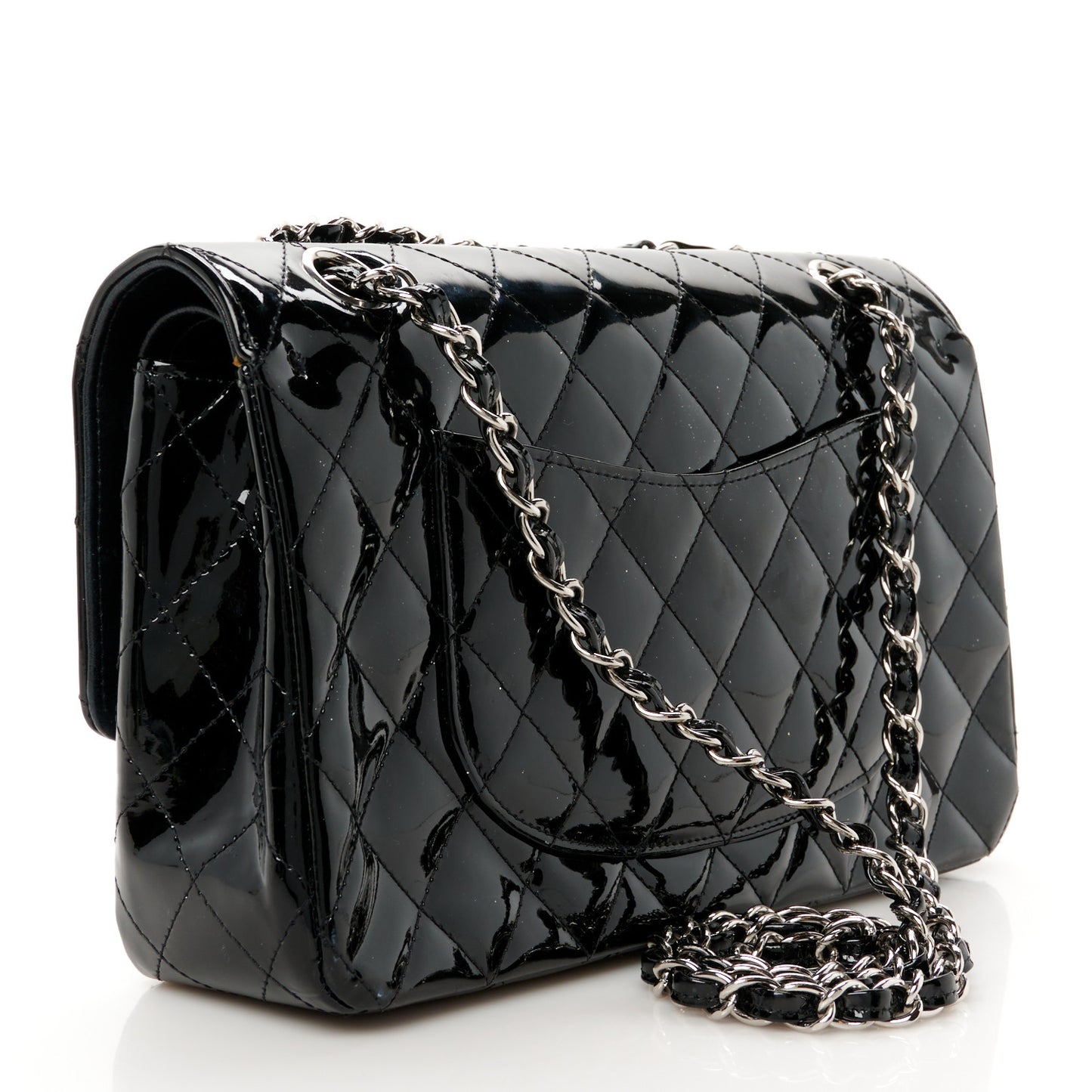 Patent Quilted Medium Double Flap Black