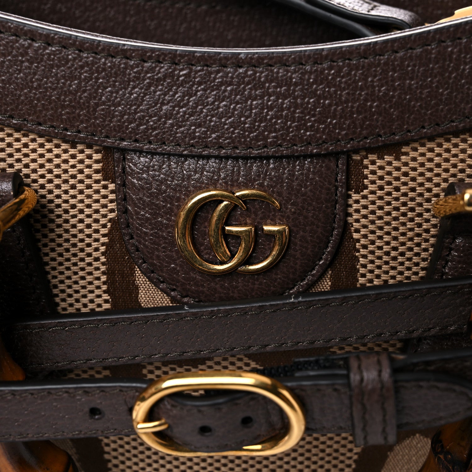 Gucci Monogram Jumbo GG Textured Dollar Calfskin Small Diana Tote Bag Camel Ebony New Acero 22 of 24