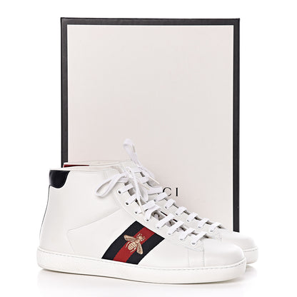 Gucci Calfskin Miro Soft Web Bee Embroidered Mens Ace High Top Sneakers 11.5 White 14 of 14