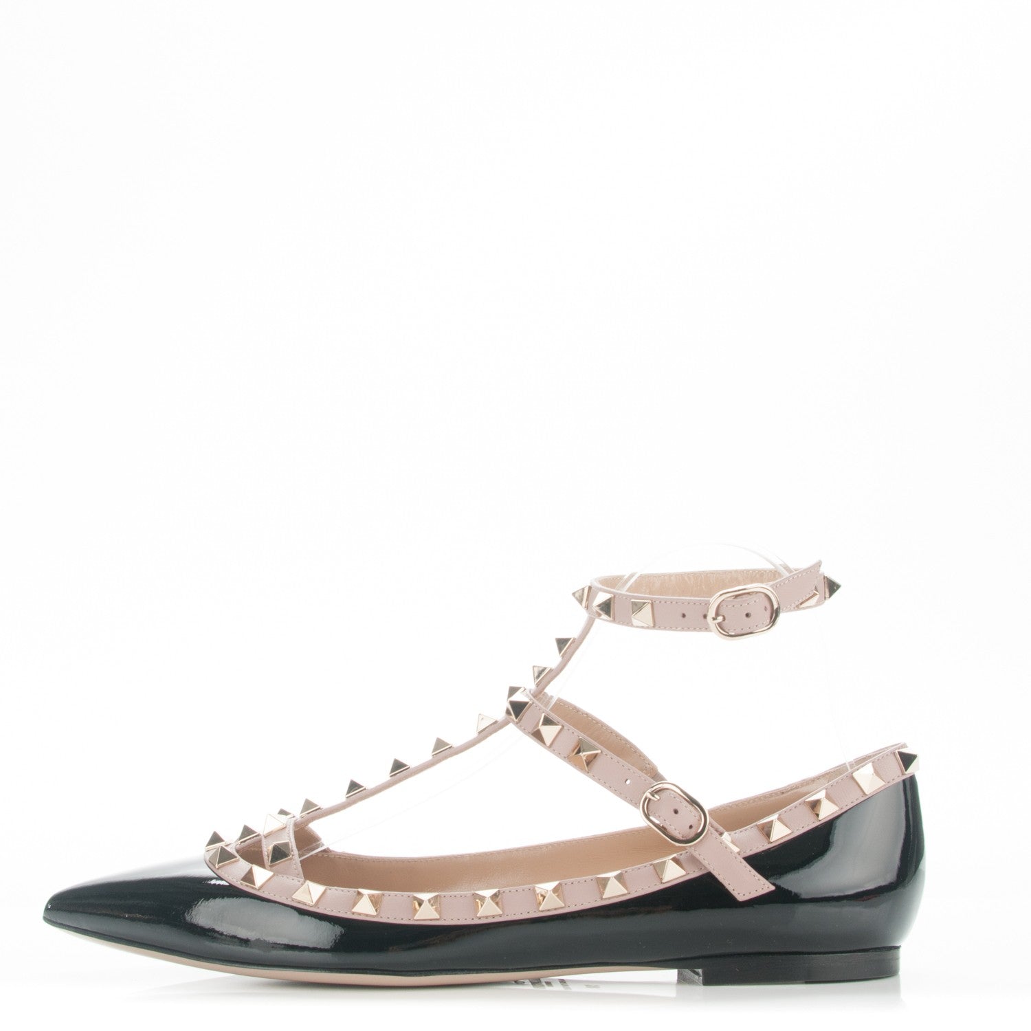 Valentino Garavani Patent Rockstud Cage Ballerina Flats 38 Black Poudre 1 of 6