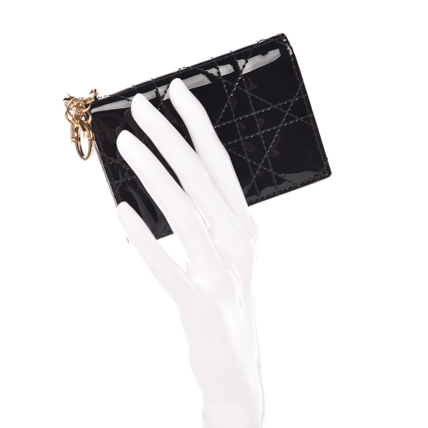 Patent Cannage Small Lady Dior Flap Card Holder Black