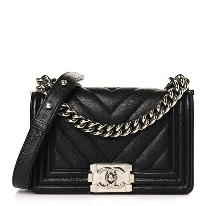 Chanel Caviar Chevron Quilted Small Boy Flap Black 1 of 9