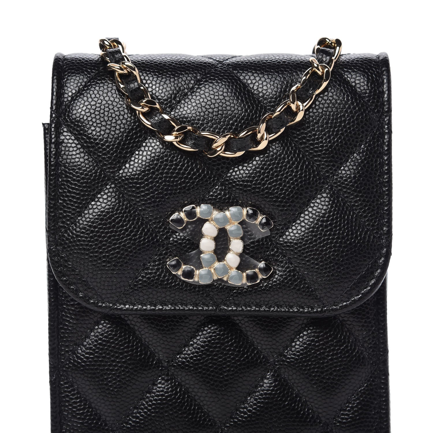 Chanel Caviar Quilted Crystal CC Airpods Pro and Phone Case With Chain Black 10 of 10