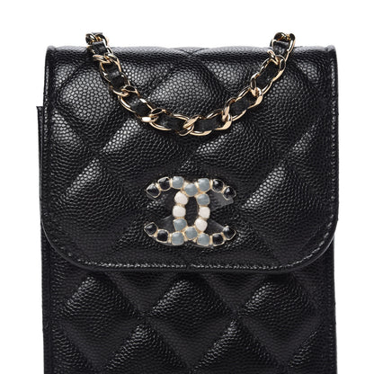 Chanel Caviar Quilted Crystal CC Airpods Pro and Phone Case With Chain Black 10 of 10