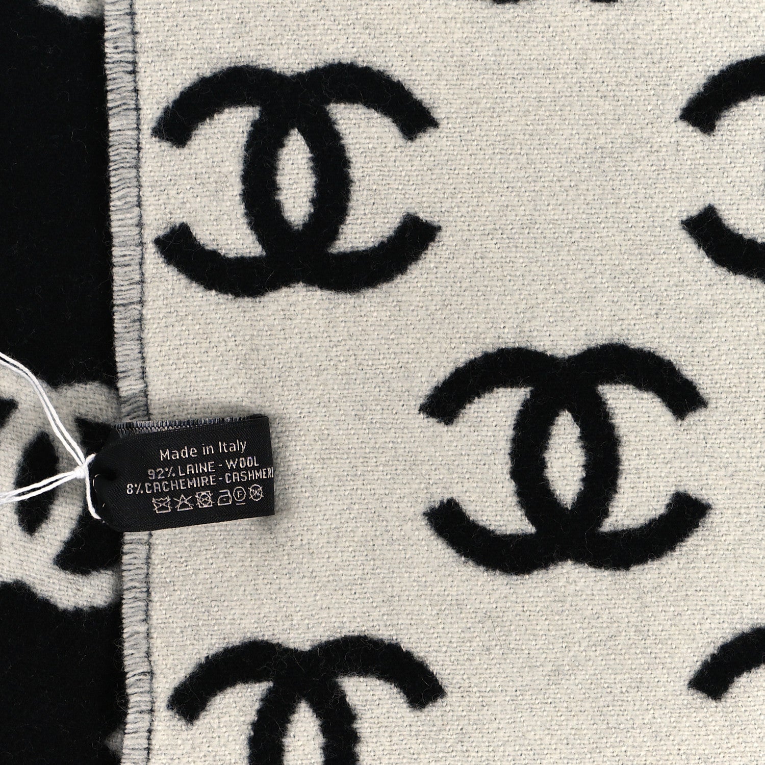 Chanel Wool Cashmere CC Scarf Black White 4 of 4