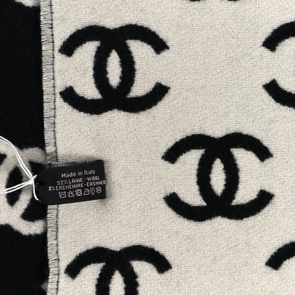 Chanel Wool Cashmere CC Scarf Black White 4 of 4