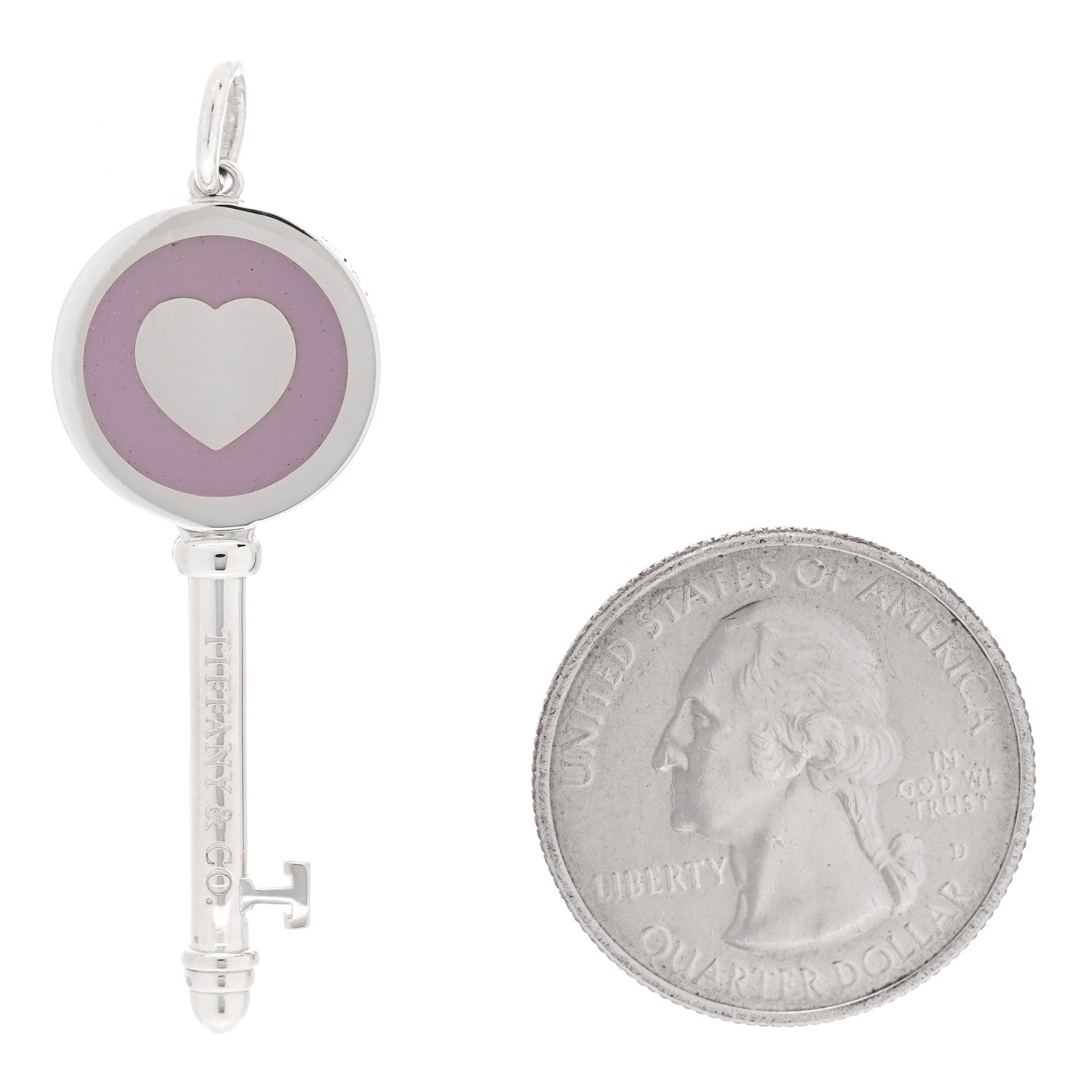 Tiffany Sterling Silver Enamel Keys Heart Key Pendant Lavender 2 of 4