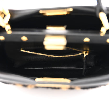 Fendi Shearling Nappa Macro FF 1974 Mini Peekaboo Iconic Satchel Tobacco Black 6 of 12