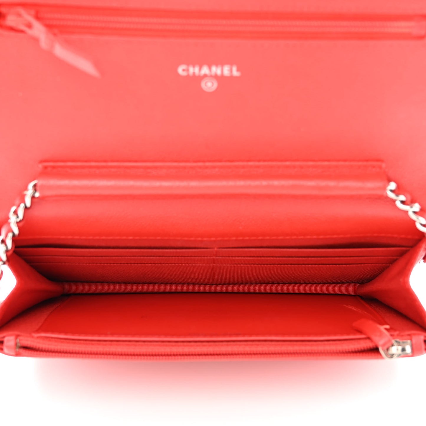 Caviar Flat Chevron Quilted Wallet On Chain WOC Red
