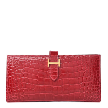 Hermes Shiny Alligator Bearn Wallet Braise 1 of 9