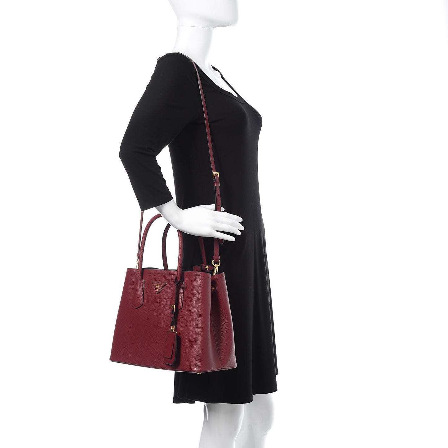 Saffiano Cuir Small Double Bag Cherry Black