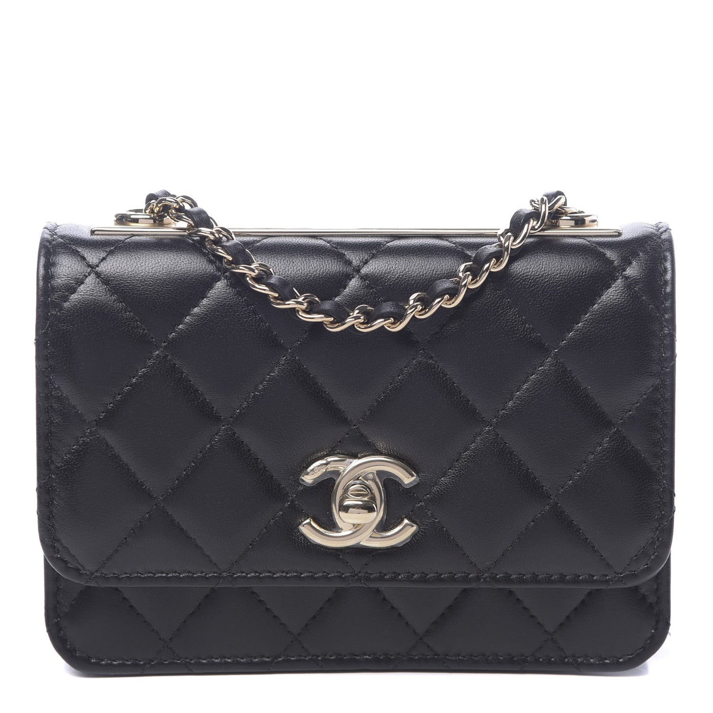Lambskin Quilted Mini Trendy CC Wallet On Chain WOC Black