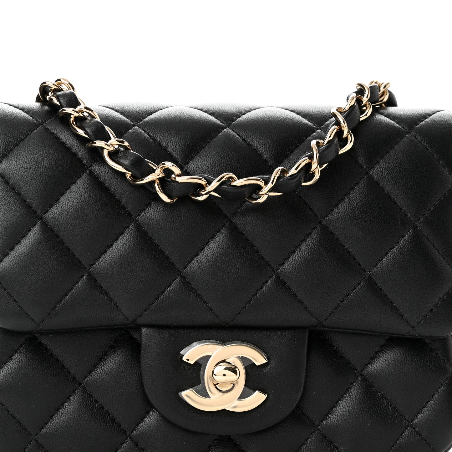 Lambskin Quilted Mini Square Flap Black