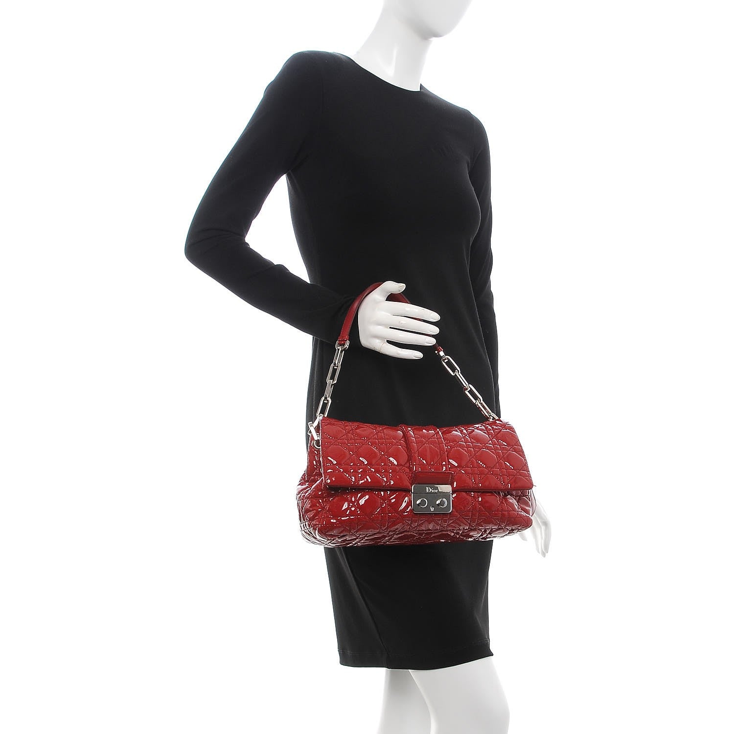 Christian Dior Patent Cannage New Lock Flap Red 2 of 7