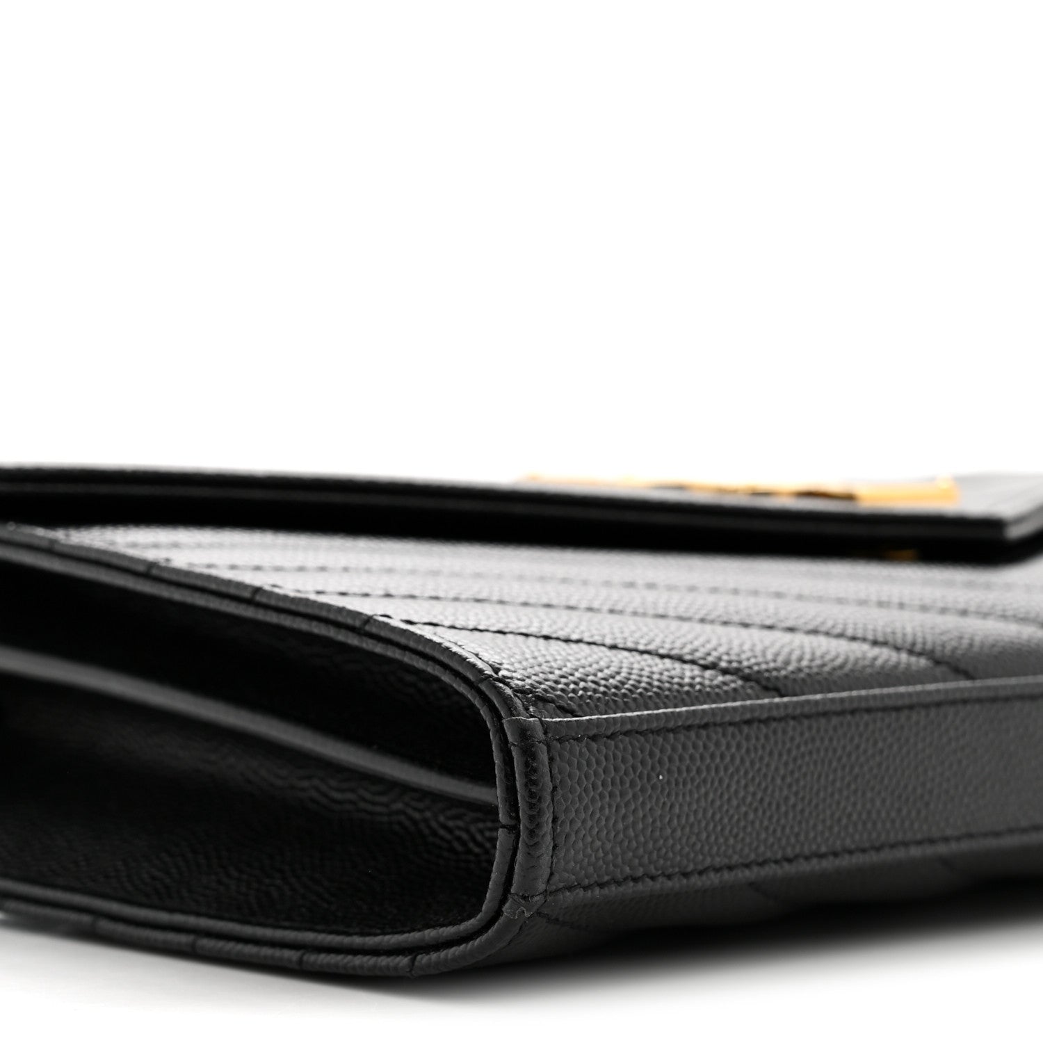 Saint Laurent Grain De Poudre Matelasse Chevron Monogram Chain Wallet Black 9 of 12