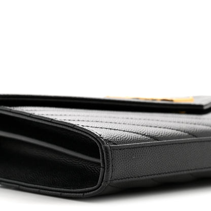 Saint Laurent Grain De Poudre Matelasse Chevron Monogram Chain Wallet Black 9 of 12