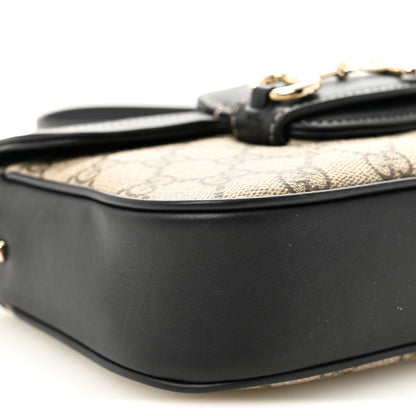 Gucci GG Supreme Monogram Horsebit 1955 Soft Small Shoulder Bag Beige Black 8 of 9