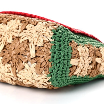 Gucci Raffia Azalea Calfskin Crochet Flower Small GG Marmont Shoulder Bag Natural Ecru Green Red New Shamarock 9 of 10
