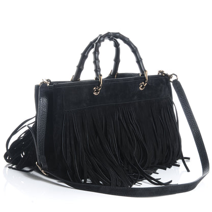 Gucci Suede Bamboo Fringe Medium Shopper Tote Black 3 of 7