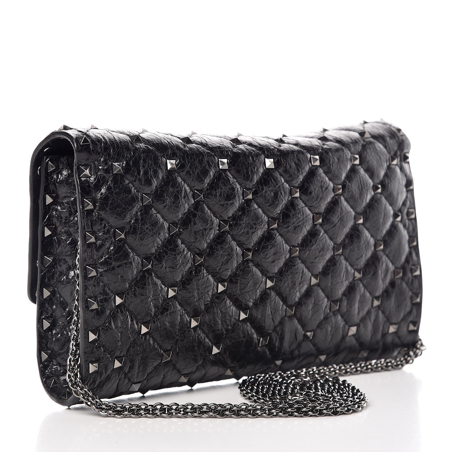 Valentino Garavani Craquele Nappa Rockstud Spike Wallet on Chain Black 3 of 8