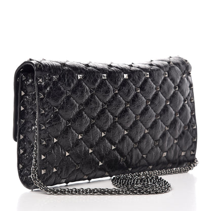 Valentino Garavani Craquele Nappa Rockstud Spike Wallet on Chain Black 3 of 8