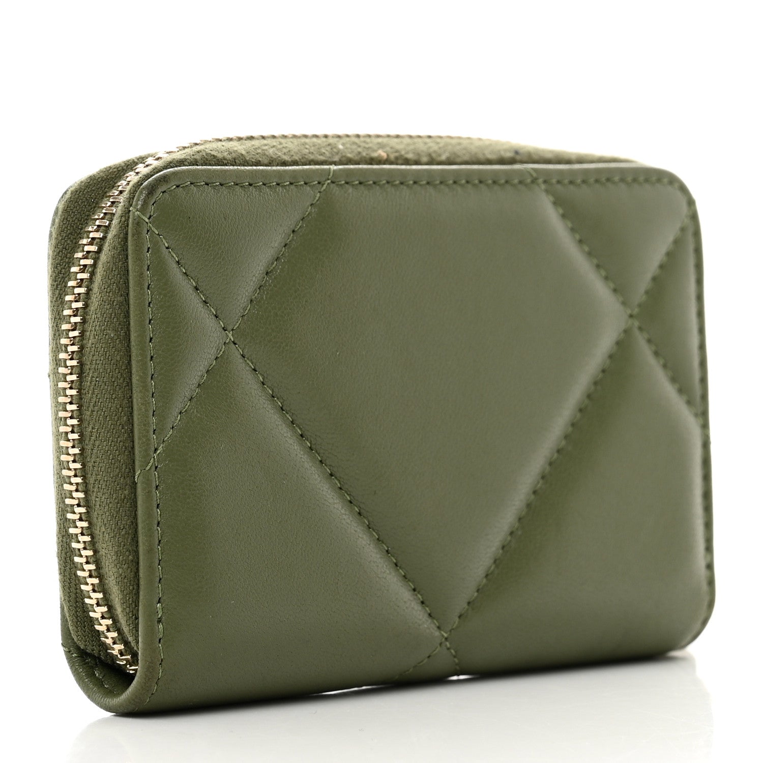Chanel Lambskin Quilted 19 Zip Around Coin Purse Wallet Green 3 of 9