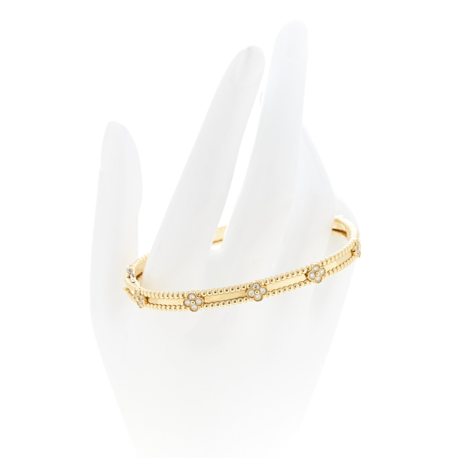 Van Cleef & Arpels 18K Yellow Gold Diamond Perlee Sweet Clovers Bracelet XL 2 of 5