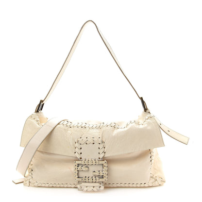 Fendi Goatskin Whipstitch Large Convertible Baguette White 1 of 11