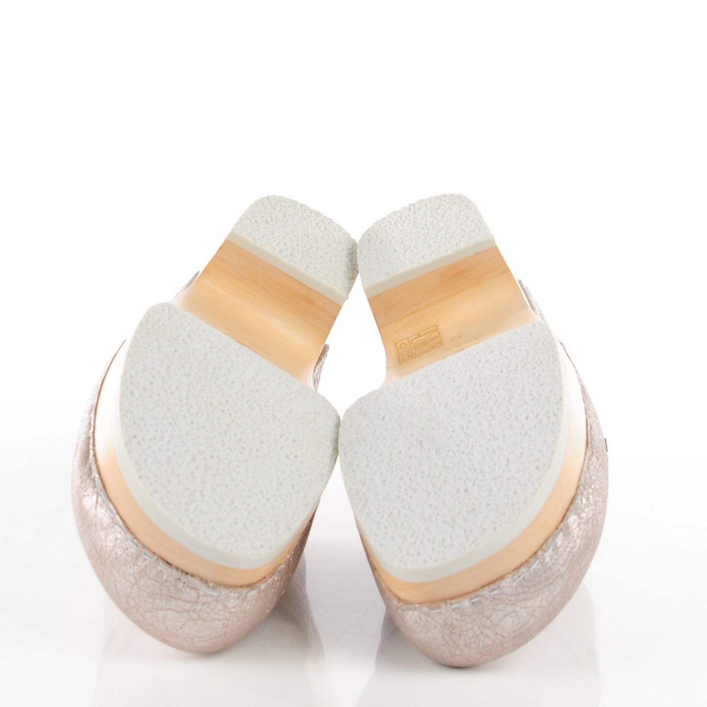 Metallic Crackled Leather Mules 40 Silver