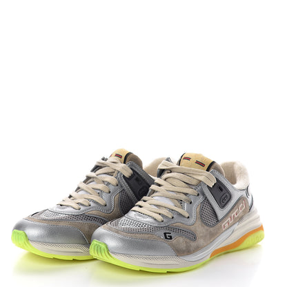 Gucci Metallic Calfskin Suede Womens Ultrapace Sneakers 38.5 Silver Oatmeal 3 of 7