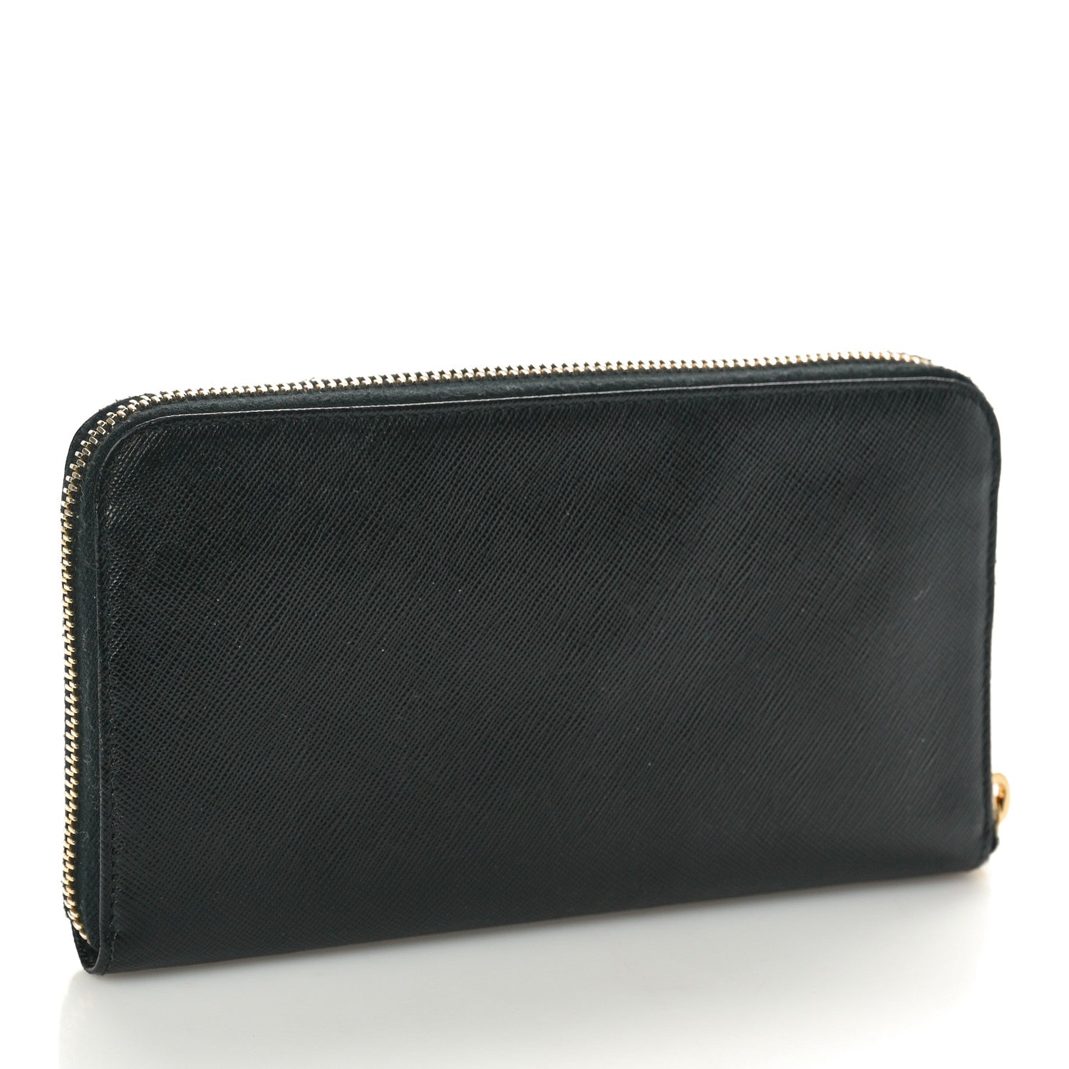 Prada Saffiano Triangle Zip Around Wallet Black 3 of 8