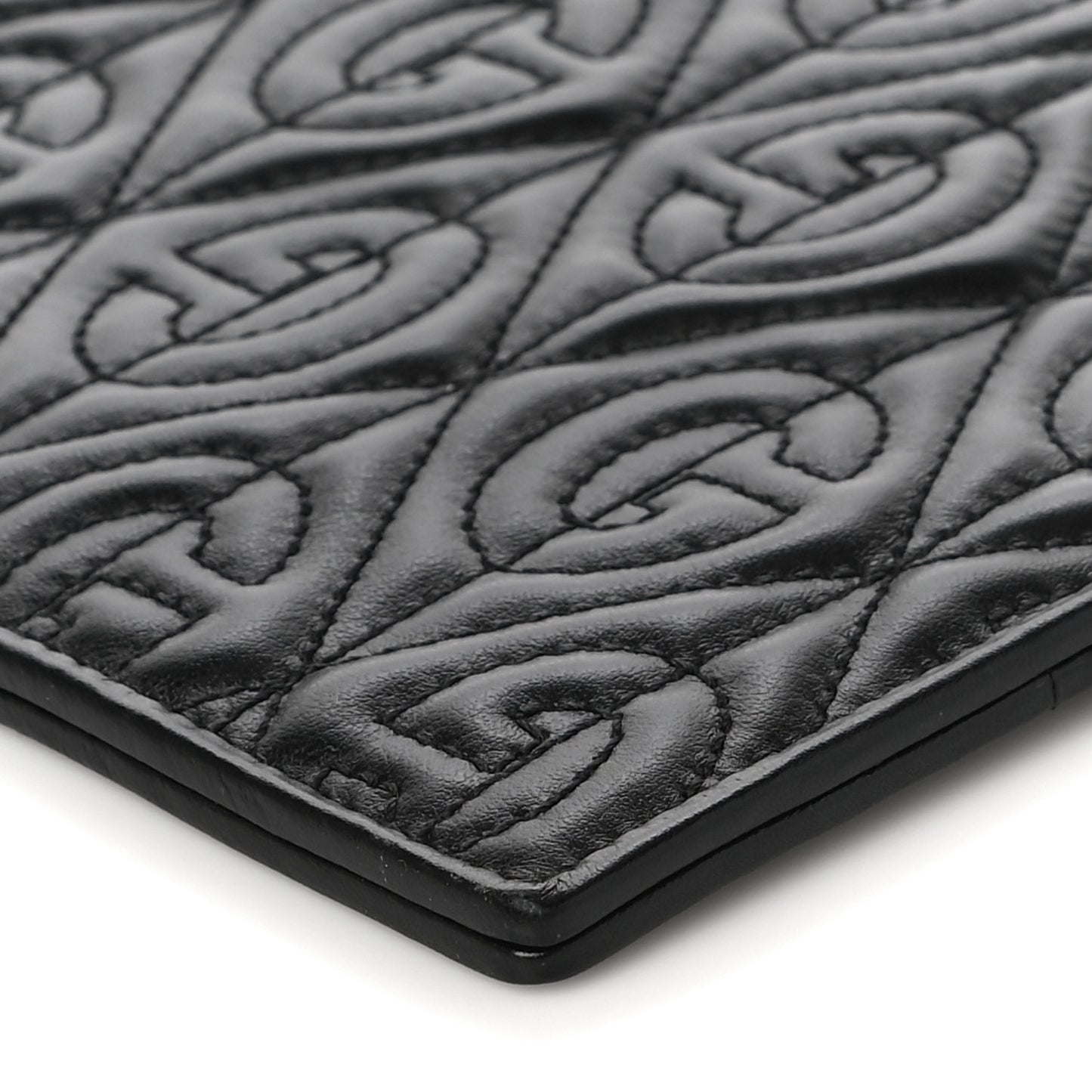 Calfskin G Rhombus Quilted Documents Holder Black