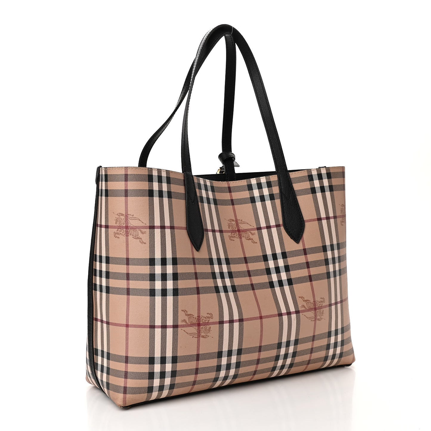 Grainy Calfskin Haymarket Check Medium Reversible Tote Black