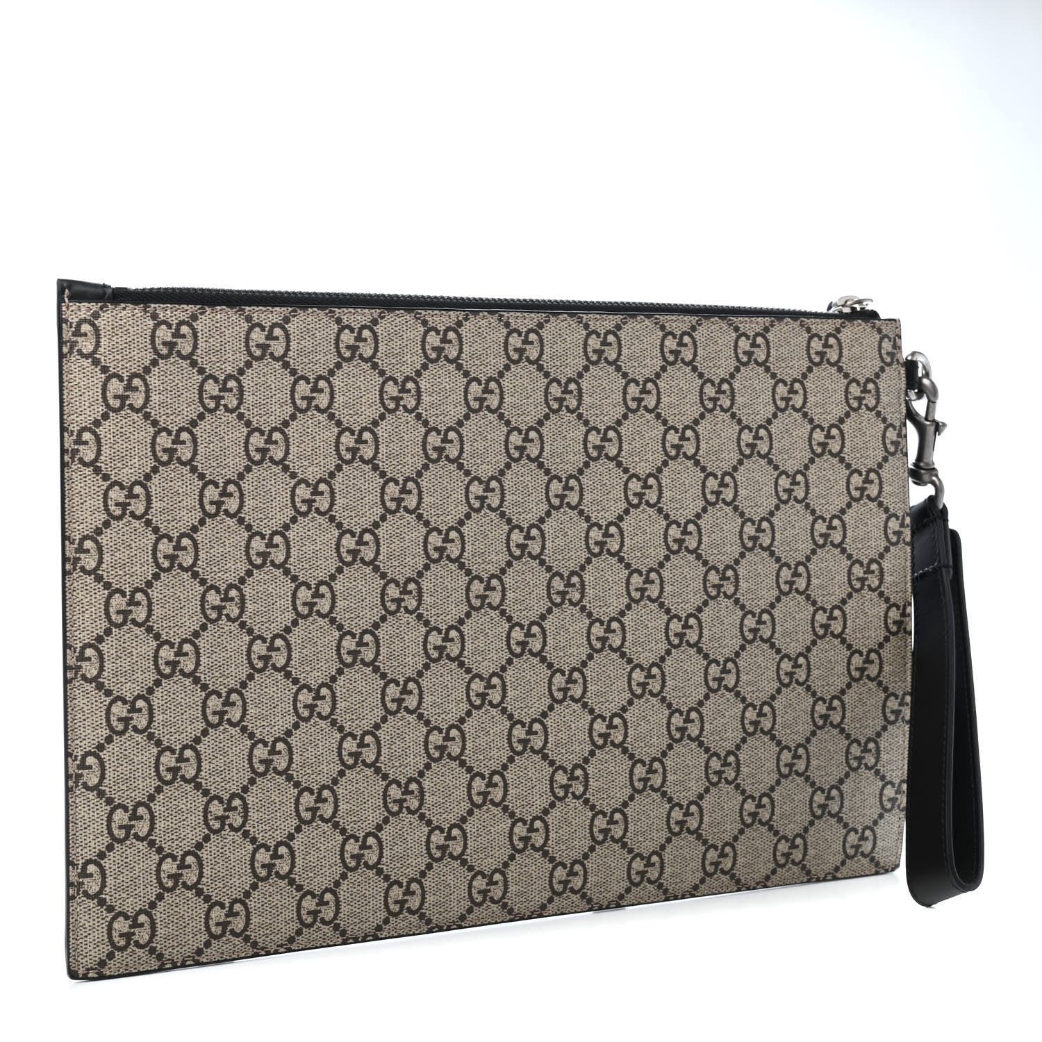 Gucci GG Supreme Monogram Kingsnake Zip Wristlet Pouch Beige Black 2 of 4