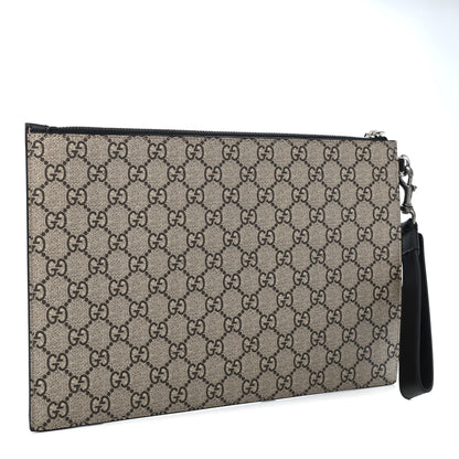 Gucci GG Supreme Monogram Kingsnake Zip Wristlet Pouch Beige Black 2 of 4