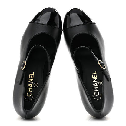 Chanel Lambskin Patent Cap Toe Pearl Ball Mary Janes 39 Black 2 of 10