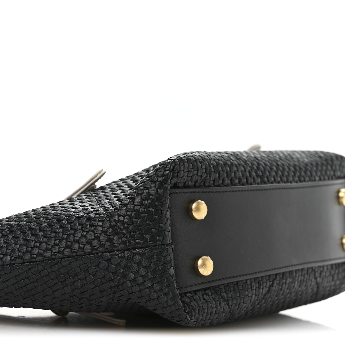 Calfskin Raffia Braided Small Shopping Tote Black White