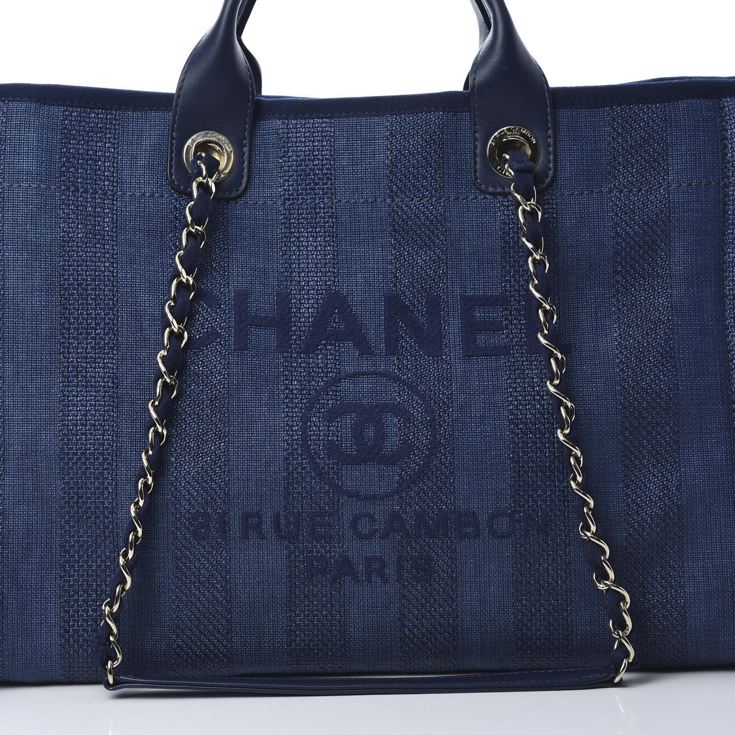 Mixed Fibers Striped Medium Deauville Tote Navy Blue