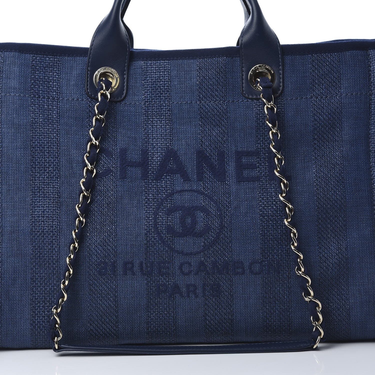 Chanel Mixed Fibers Striped Medium Deauville Tote Navy Blue 8 of 10
