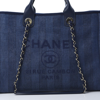 Chanel Mixed Fibers Striped Medium Deauville Tote Navy Blue 8 of 10